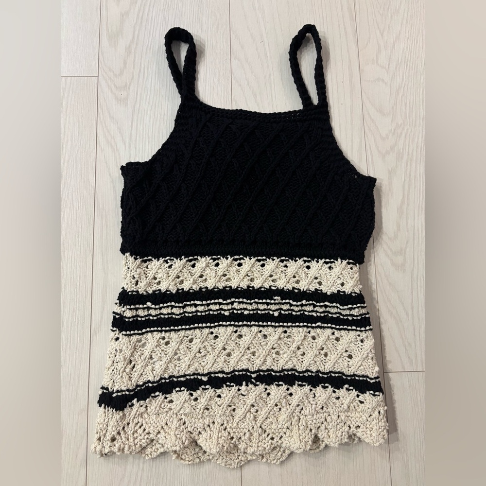 Zara Black and White Ribbed Embellished Tank Top
